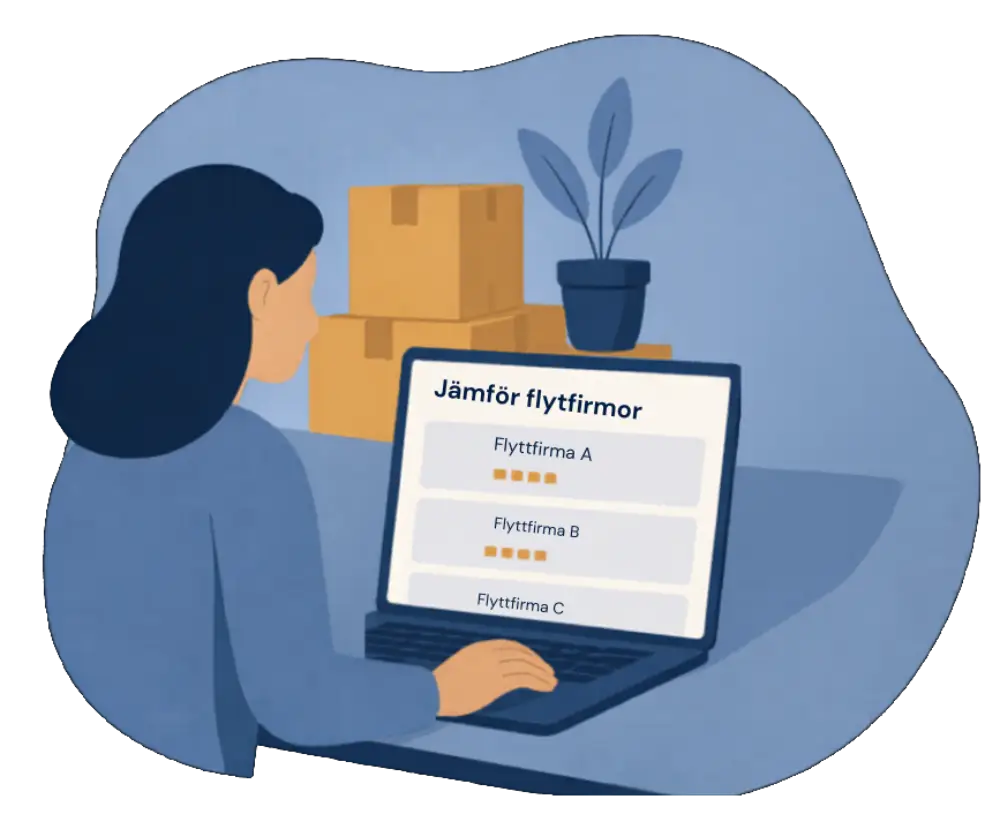 Illustration av person som jämför flyttfirmor på laptop